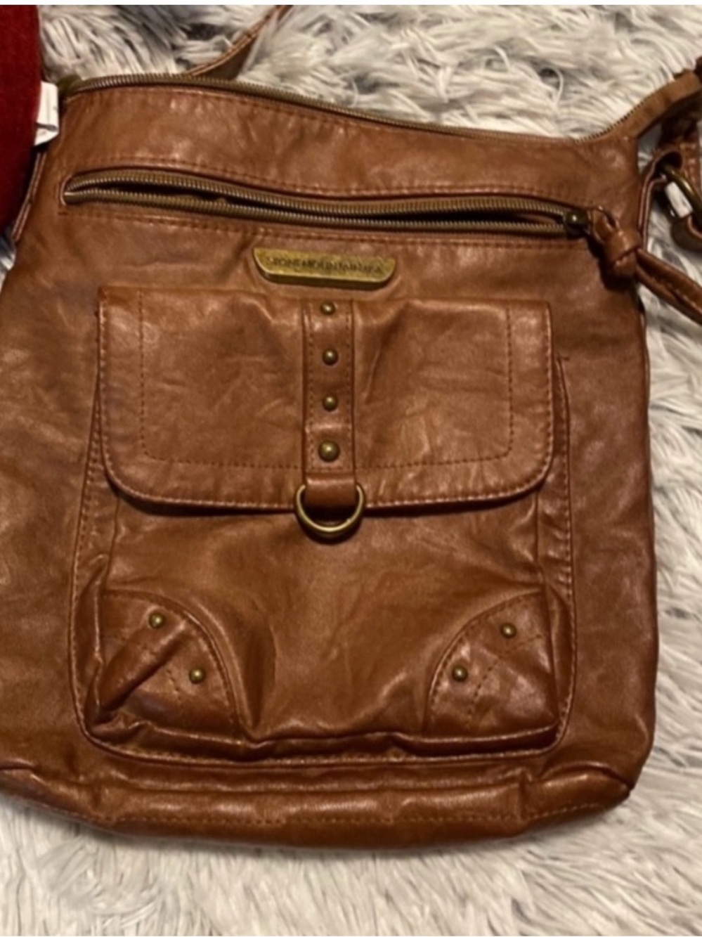 Stone Mountain Casual Tan Faux-Leather Crossbody Bag with Front Pocket